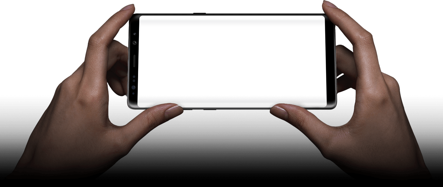 Hands Holding The Galaxy Note8 In Landscape Mode - Mobile Frame With Hand (1492x632), Png Download