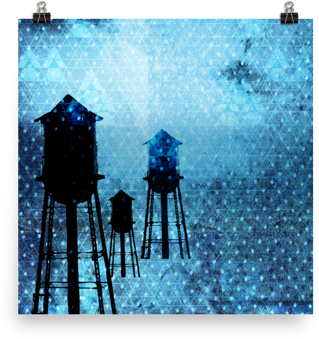 Water Towers At Night Poster - Painting (1000x1000), Png Download