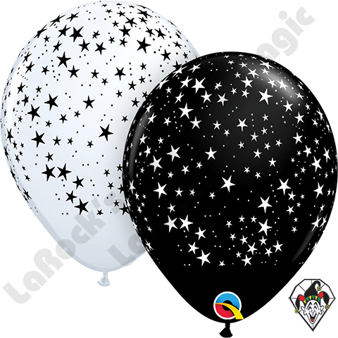 Qualatex 11 Inch Round Assortment Stars A Round Black/white - Star Balloon Latex (480x480), Png Download