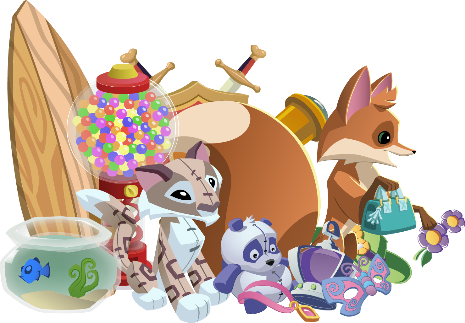 Fox With Items - Animal Jam Fox Items (1479x1029), Png Download