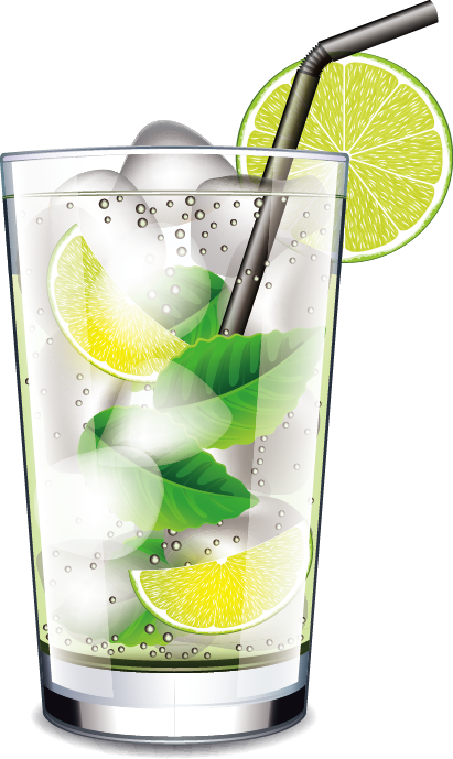 Mojito Cocktail Juice Drink Transprent Png Free - Glass With Ice And Straw (411x689), Png Download