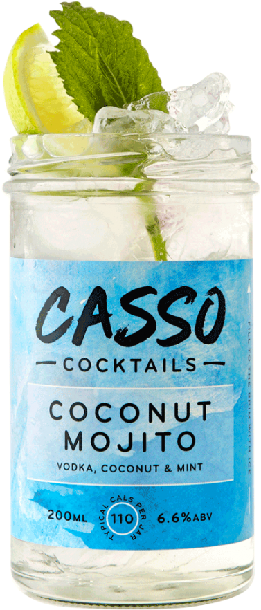 Casso Coconut Mojito Jam Jar Cocktail Glass 200ml 12x - Casso Cocktail - Coconut Mojito (12 X 20cl) Cocktails (900x900), Png Download