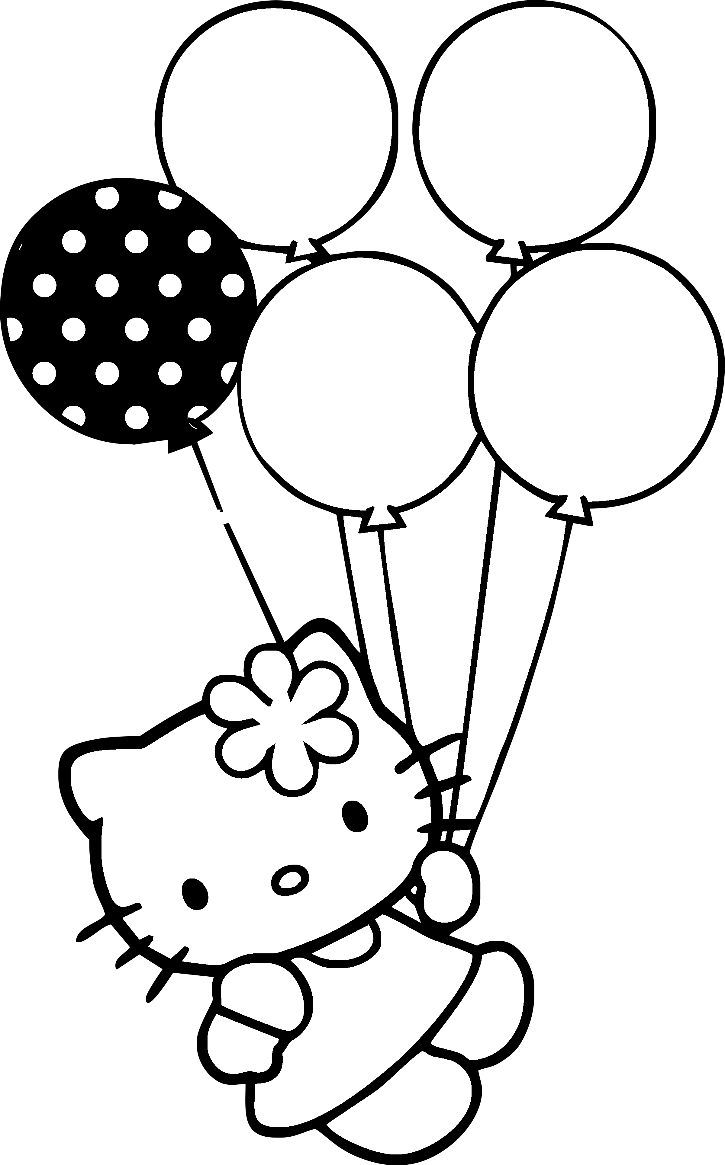 Hello Kitty Con Globitos Logo Black And White - Hello Kitty With Balloon (2400x3859), Png Download