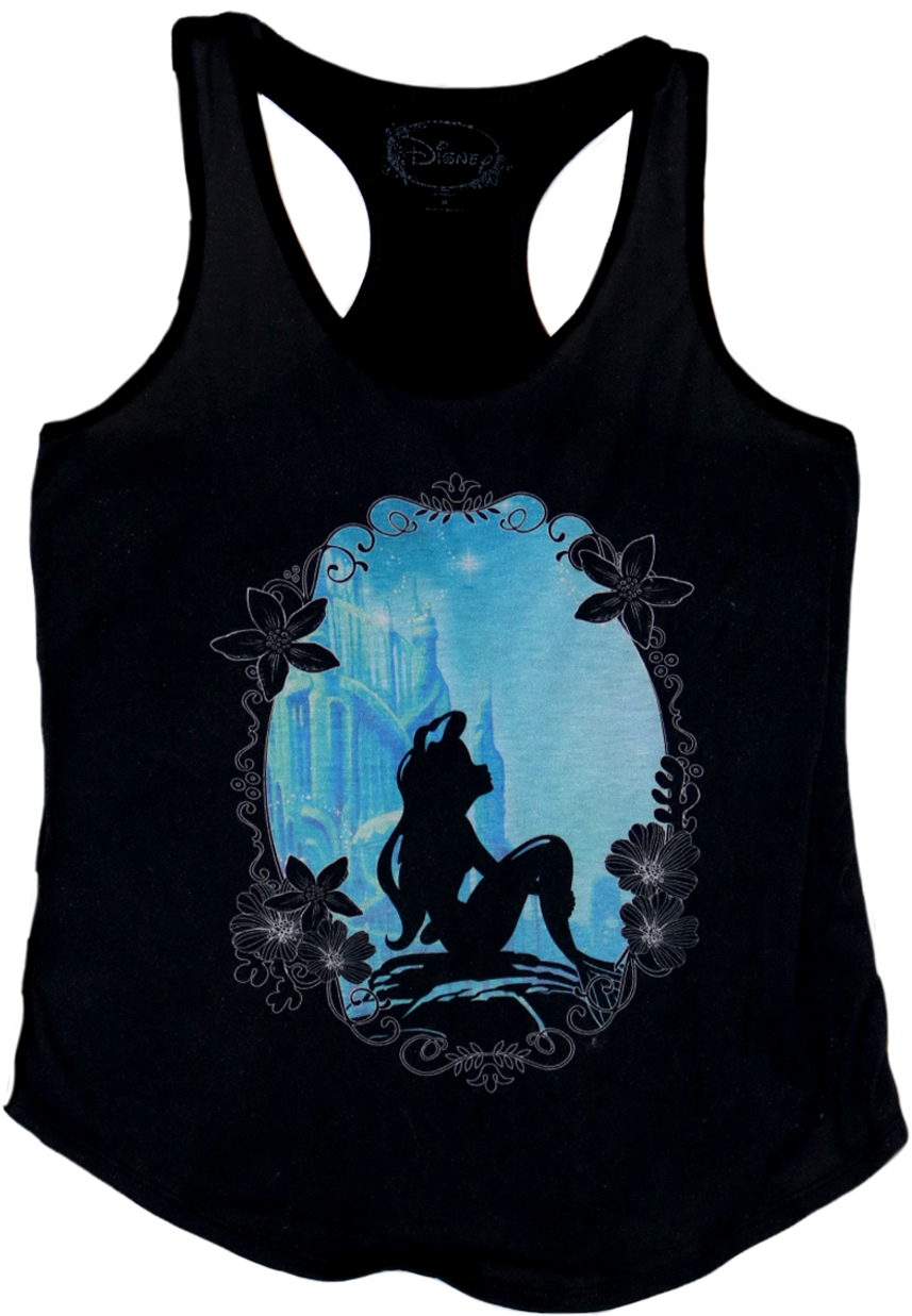 A Black Tanktop With A Centered Image Of Ariel - Blue (1150x1300), Png Download