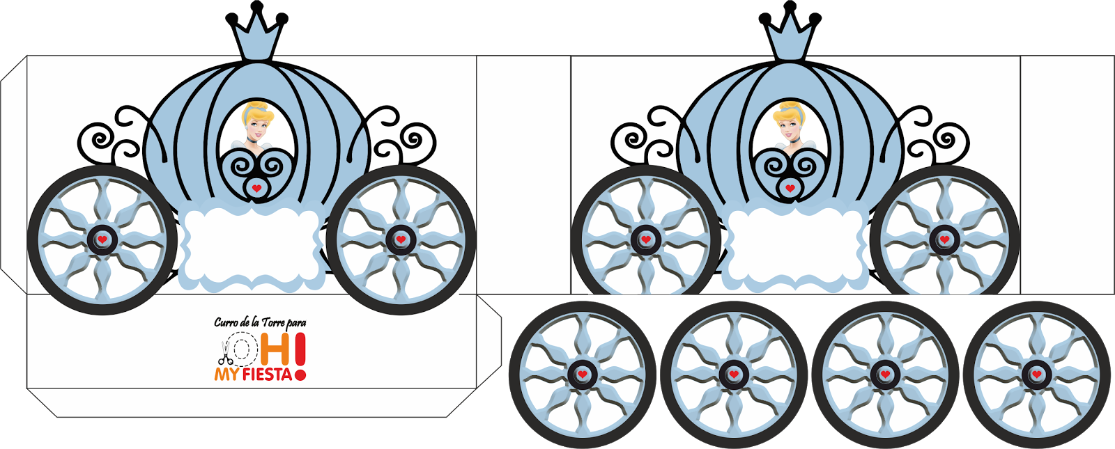 Cinderella Carriage Shaped Free Printable Box - Carroza De La Cenicienta Para Colorear (1600x645), Png Download