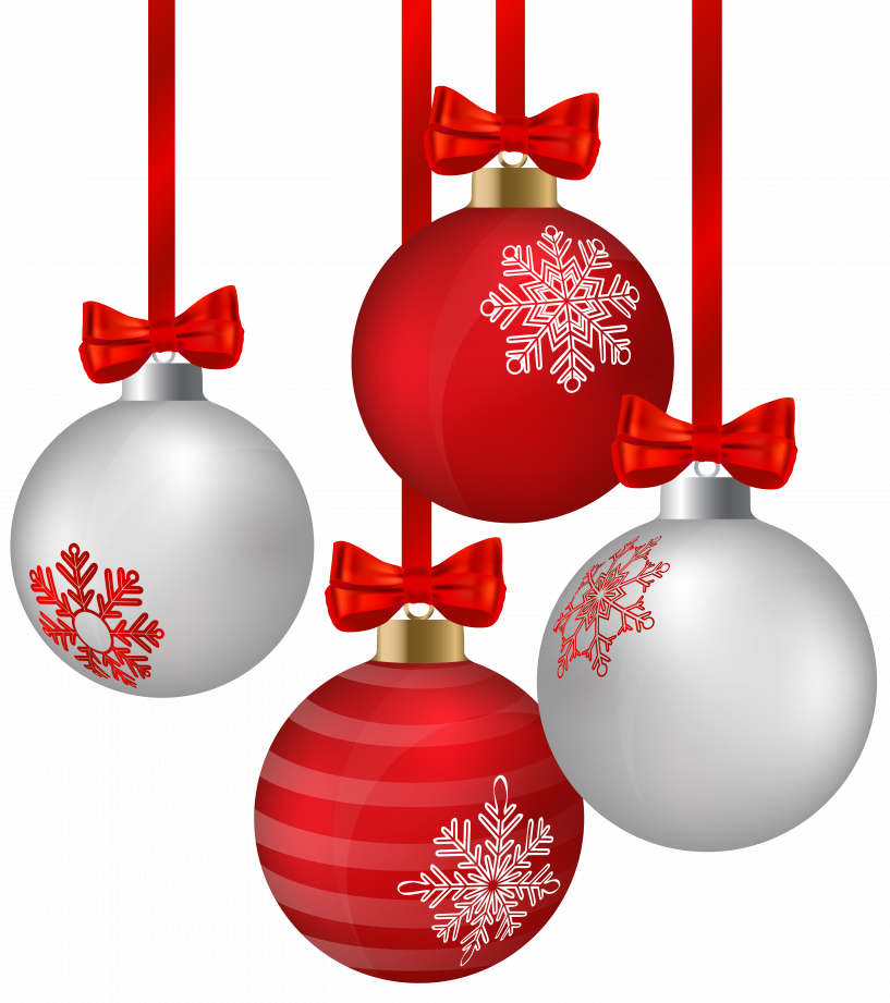 White And Red Hanging Christmas Ornaments Png Clipart - Ornaments Clipart (817x921), Png Download