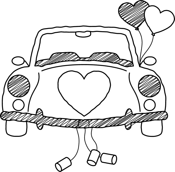 Just Married Car Drawing At Getdrawings - Just Married Car Black White (700x690), Png Download