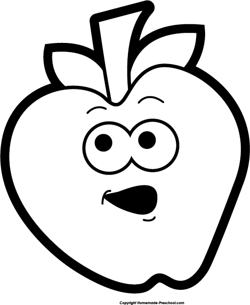 Apple Clip Art Free Black - Apple Smiley Face Black And White (496x604), Png Download