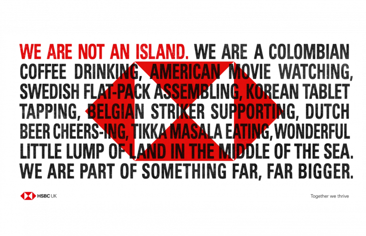Hsbc We Are Not An Island (752x485), Png Download