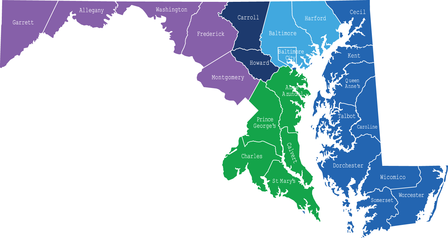 Garrett, Allegany, Washington, Frederick, Montgomery - Maryland State Outline (1500x798), Png Download