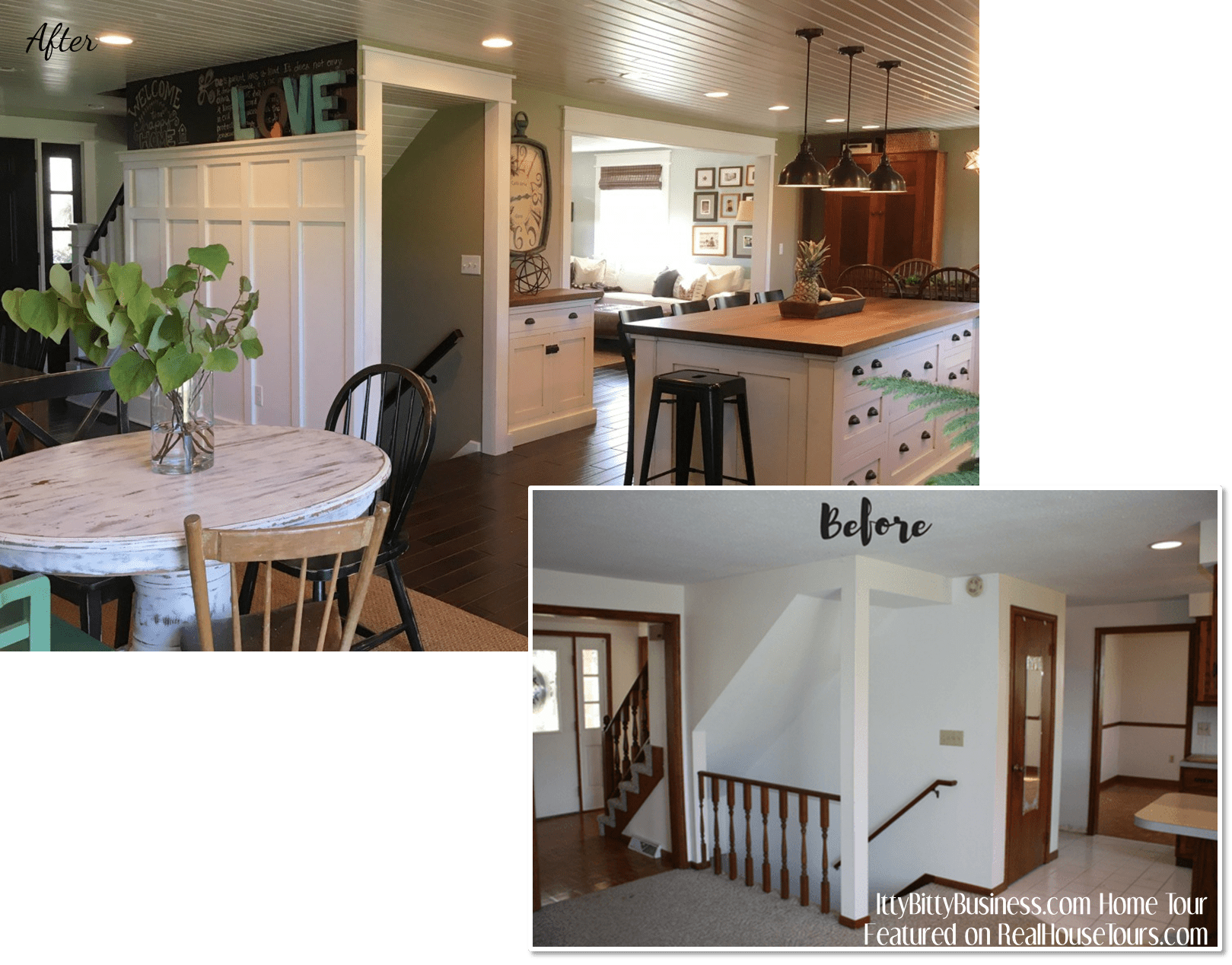 Staircase And Kitchen Farmhouse Style Renovation - Interior Design (1619x1268), Png Download