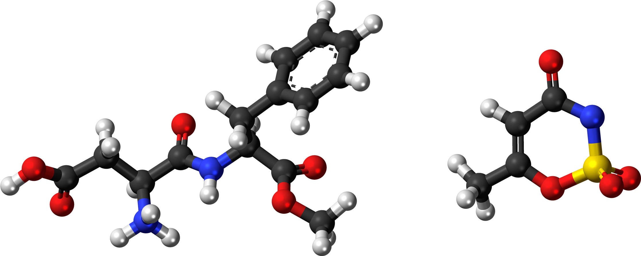 Aspartame Acesulfame Salt 3d Balls - Aspartame Metabolism (2341x1000), Png Download