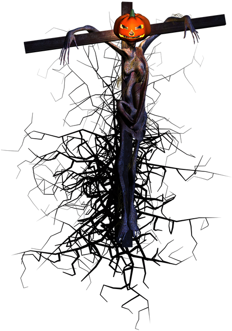 Halloween, Scarecrow, Pumpkin, Fantasy, Shape, 3d, - Crucifix (720x720), Png Download