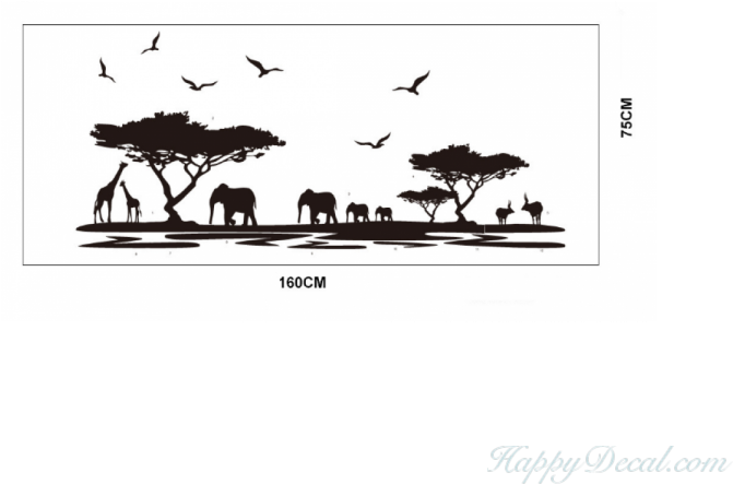 Safari Wall Sticker Tree Wall Stickers With Giraffe - Safari Mural Black And White (750x600), Png Download