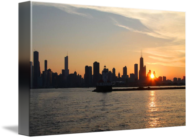 Chicago Skyline Sunset - Chicago (650x476), Png Download