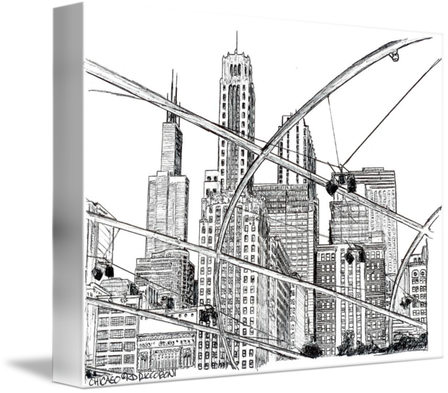 Chicago Millennium Park Art - Sketch (650x571), Png Download