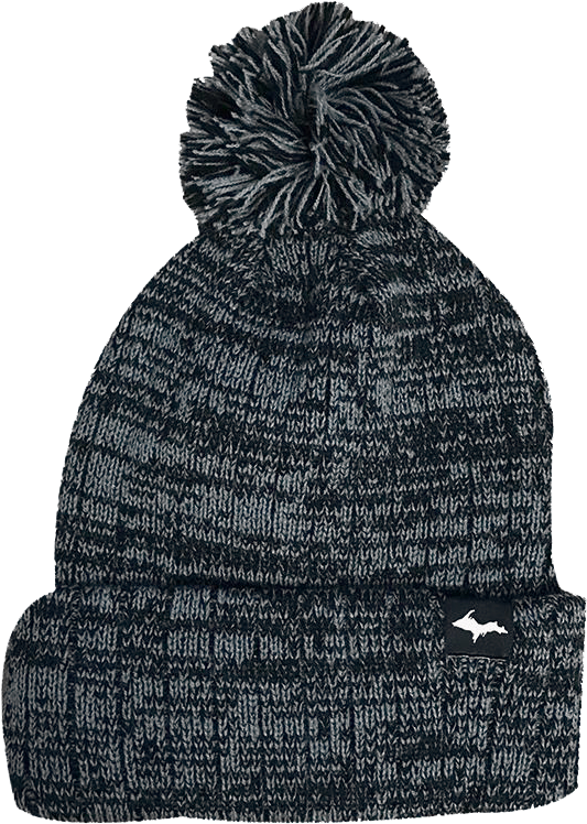 "upper Peninsula" Mixed Grey And Black Knit Pom Beanie - Knit Cap (800x800), Png Download