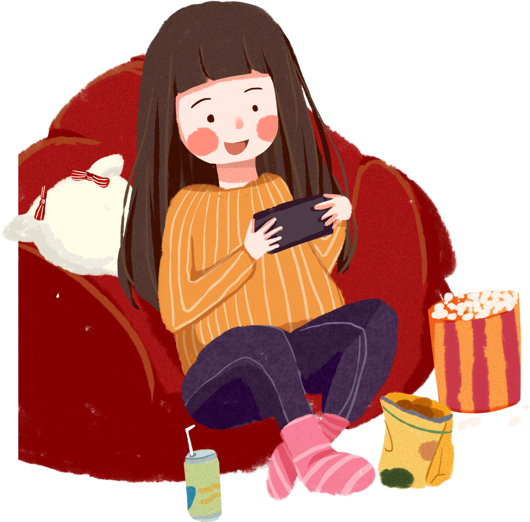 Cartoon Illustration Fat House Life Girl Png And Psd - Cartoon (2000x2000), Png Download