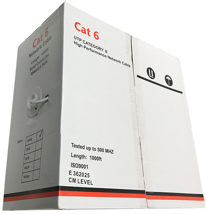 Cat6-1000w Cat6 Cable 1000 Foot Roll, White - Carton (1080x1016), Png Download