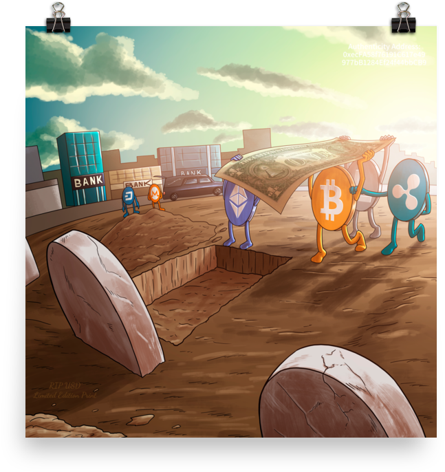 Bitcoin Vs Fiat Cartoon (1000x1000), Png Download