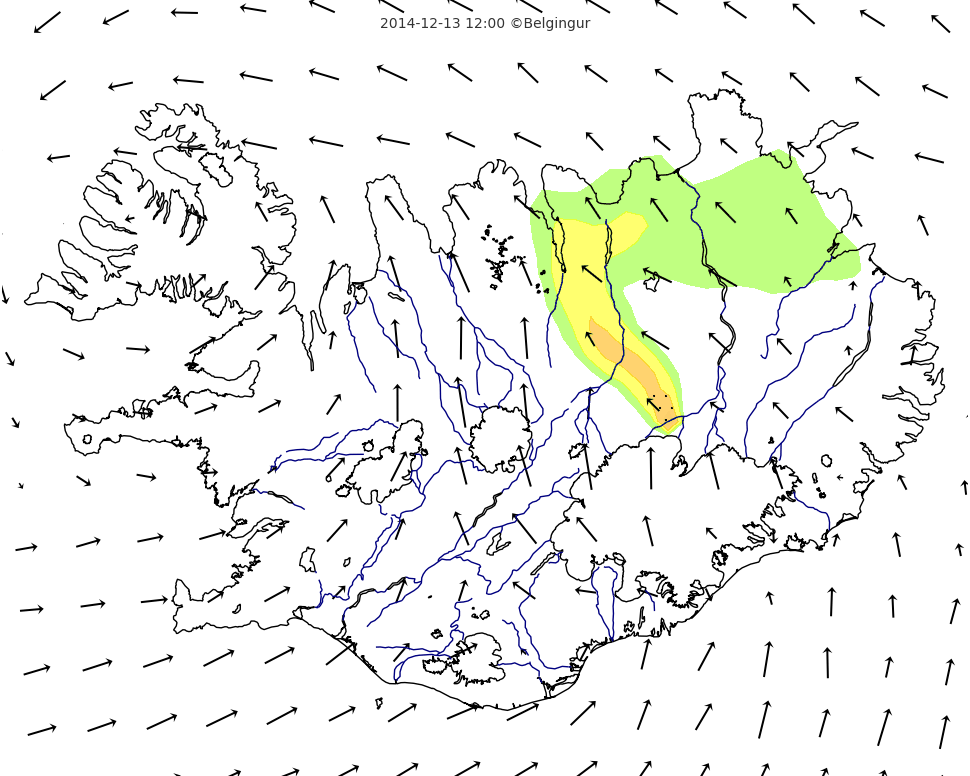 This Map Shows The Distribution Of So2, Volcanic Ash - Íslandskort (970x776), Png Download