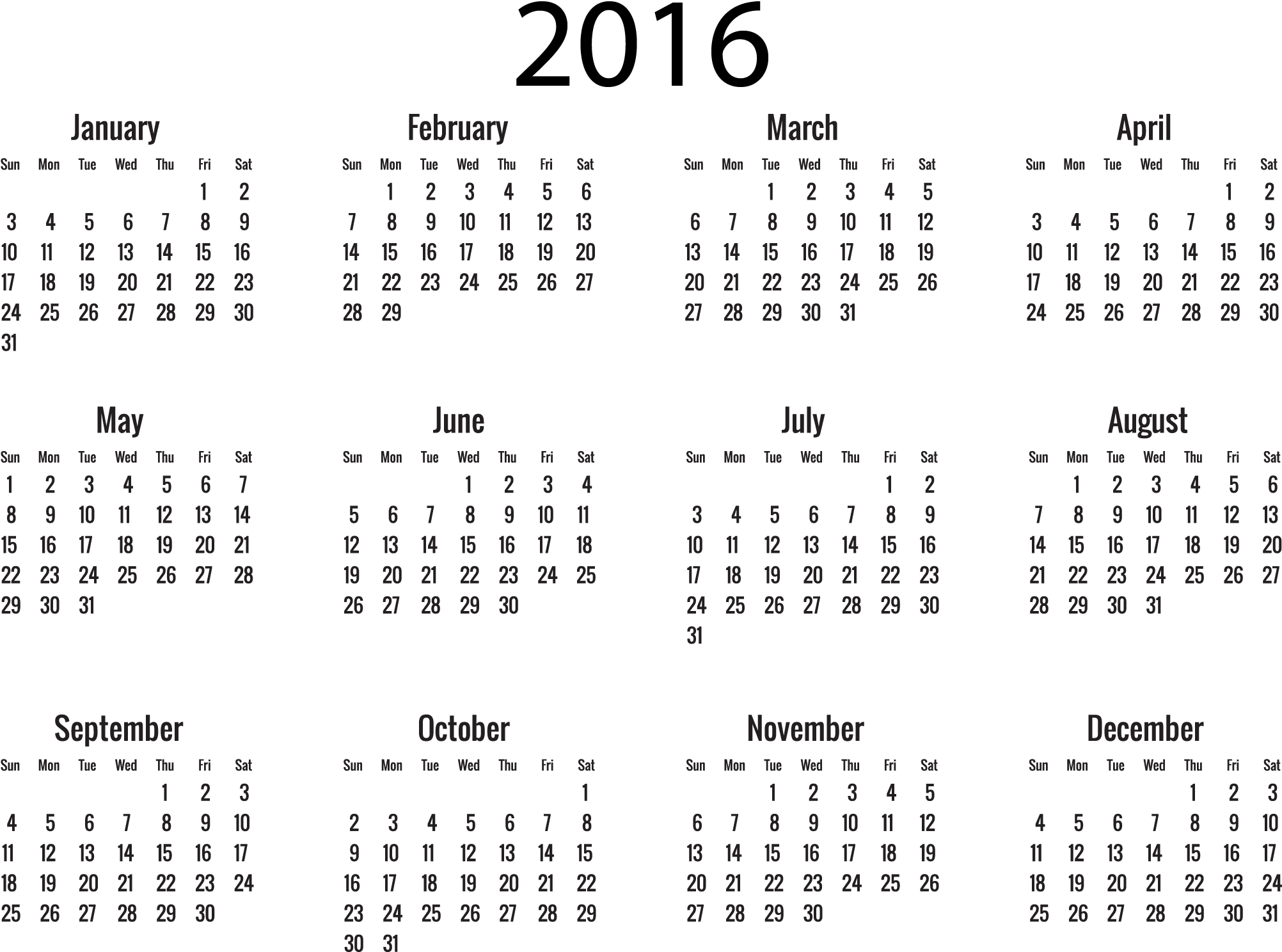 2016 Calendar - 2019 Calendar Large Print (2110x1564), Png Download