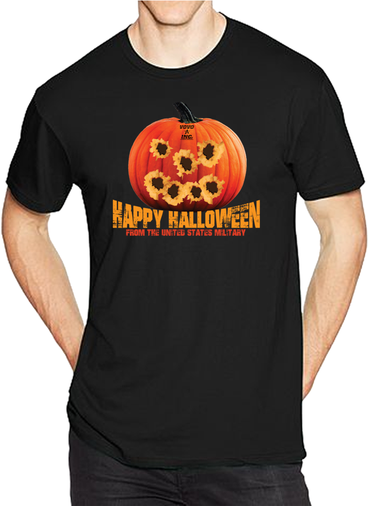 Tactical Halloween Pumpkin Bullet Hole Carving T=shirt - Hanes Fatigue Green (1060x1025), Png Download
