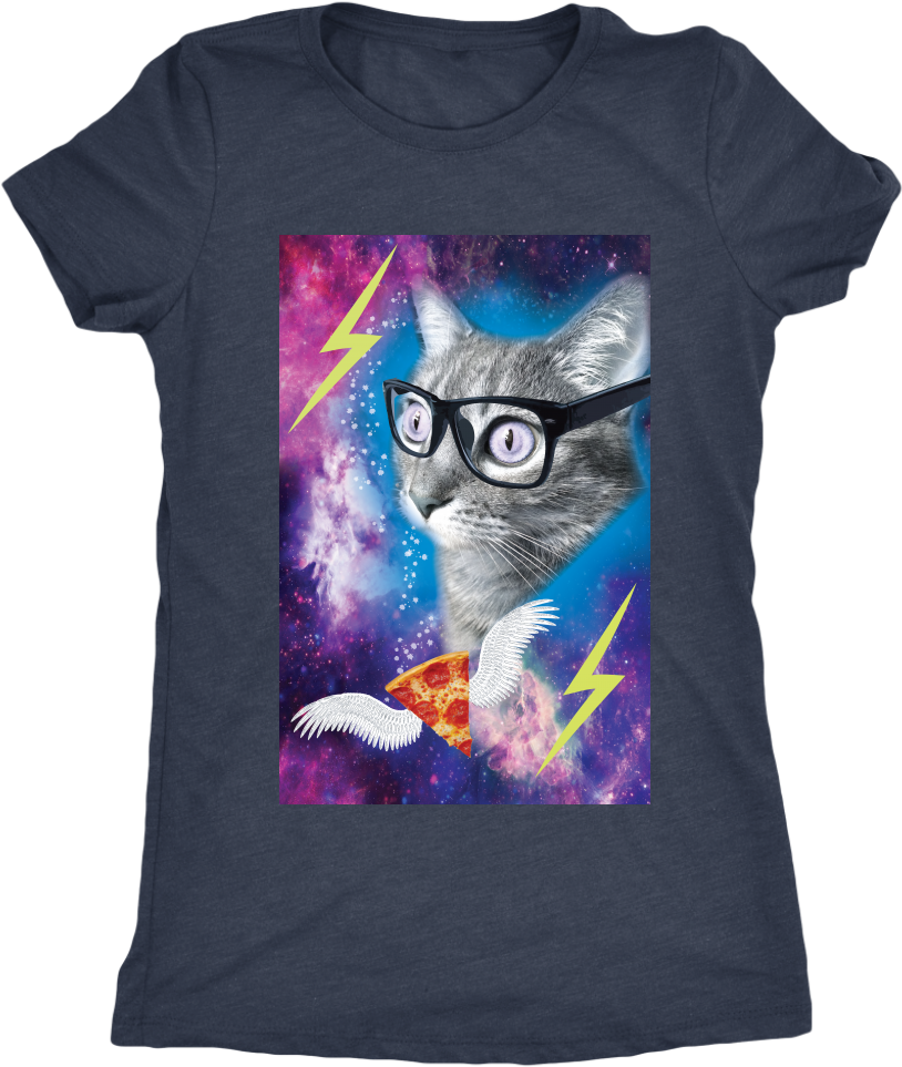 Funny Cat In Outer Space Womens Shirt (1024x1024), Png Download