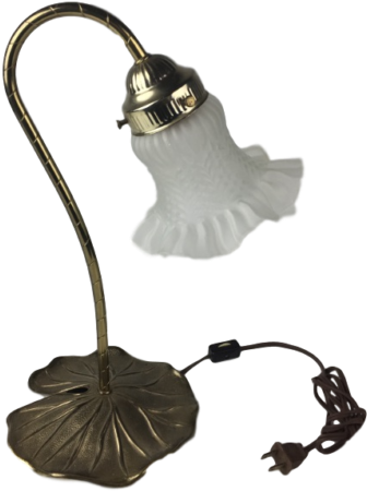 Vintage Frosted Loevsky Gooseneck Lily Pad Brass Base (640x480), Png Download