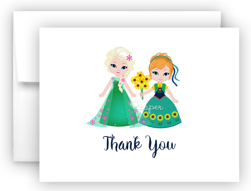 Anna & Elsa C Thank You Cards Note Card Stationery - Cartoon (828x630), Png Download