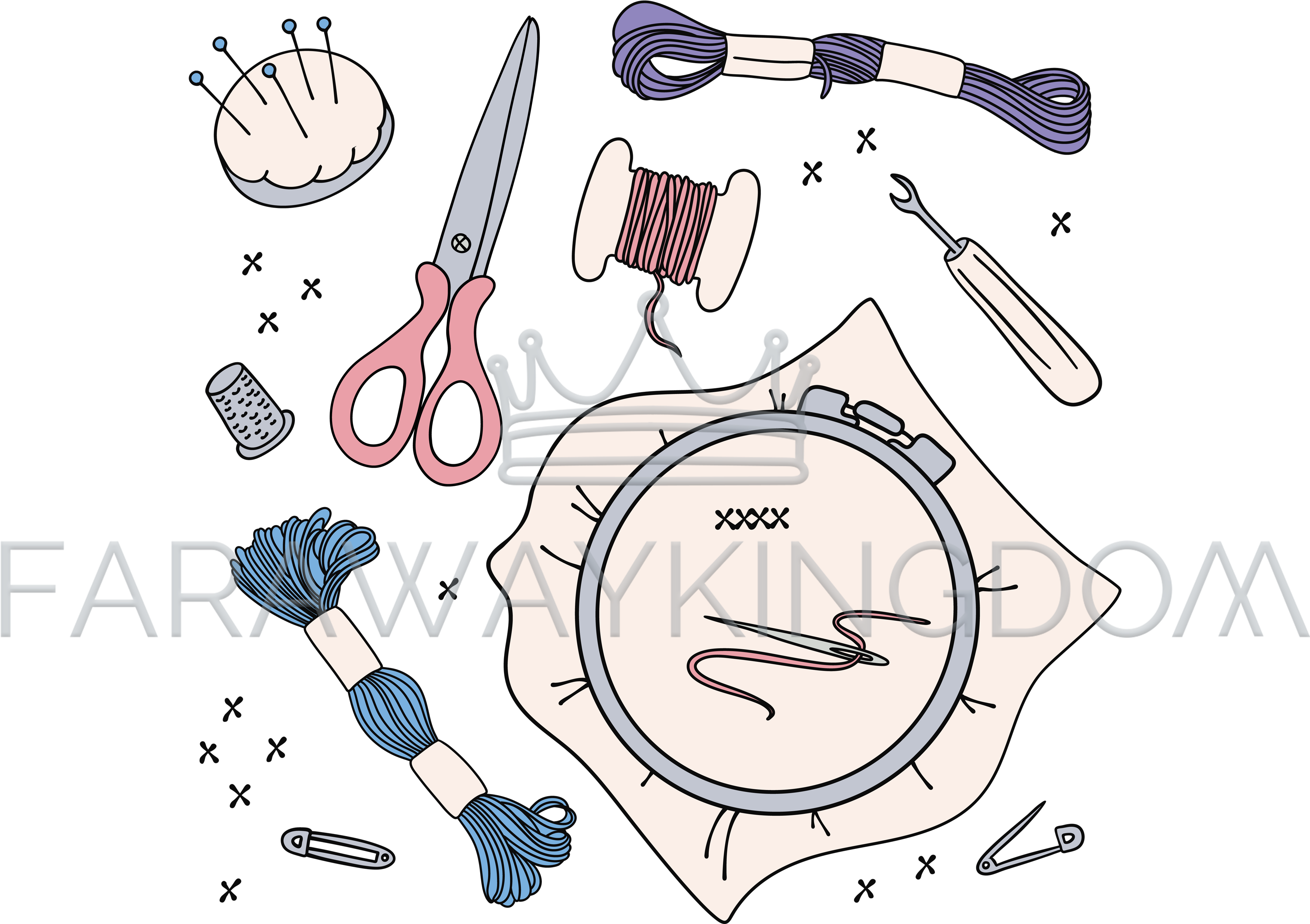 Embroidery Work Needlewoman Accessories Vector Illustration - Ilustração Bordado (3508x2480), Png Download