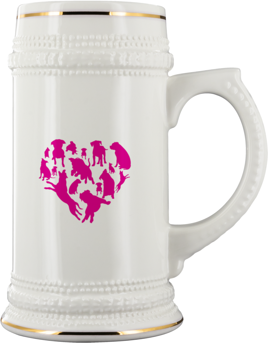 Heart With Pitbulls White Ceramic Beer Stein Mug - Beer Stein (1200x1200), Png Download