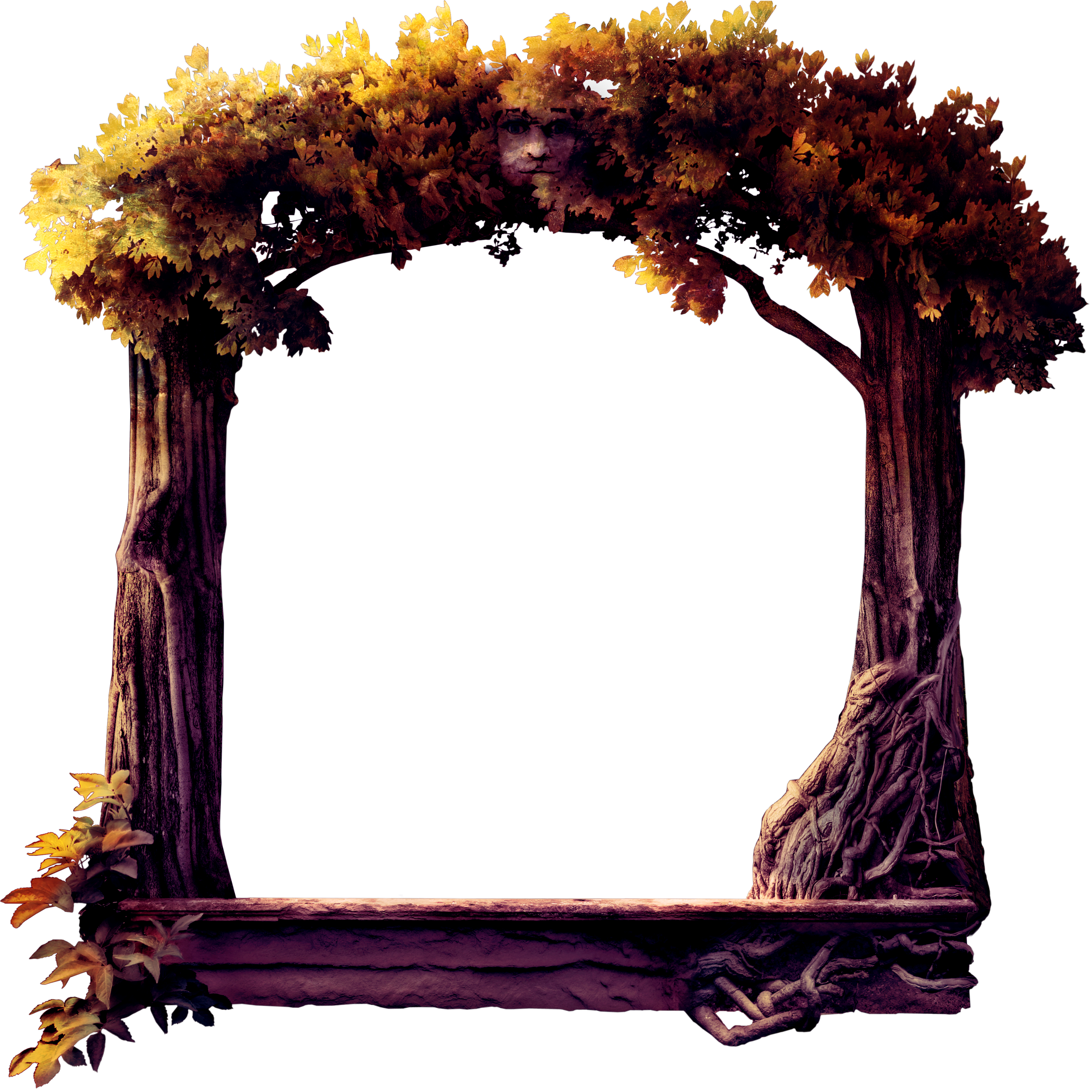 Autumn Tree Free Frame Clipart - Swing (3493x3489), Png Download