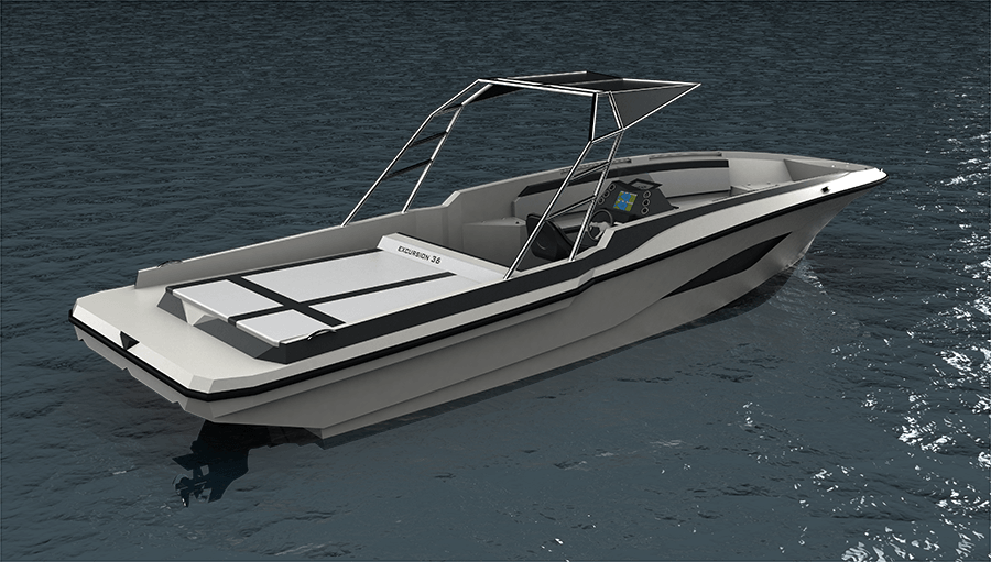 Boat Design, Speed Boat, Touring Boat - Excursion 36 (900x511), Png Download