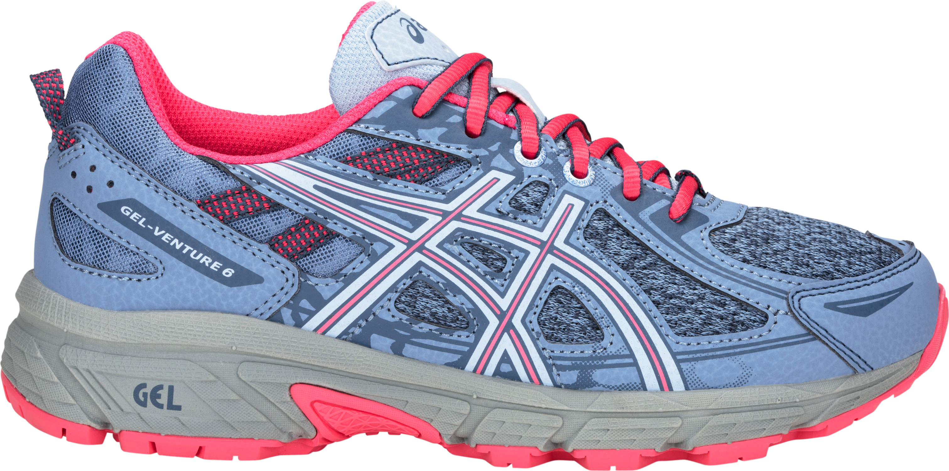 Asics Gel-venture 6 Gs Lace Blue Harmony/pink Cameo - Asics Venture 6 Gs (3022x1500), Png Download