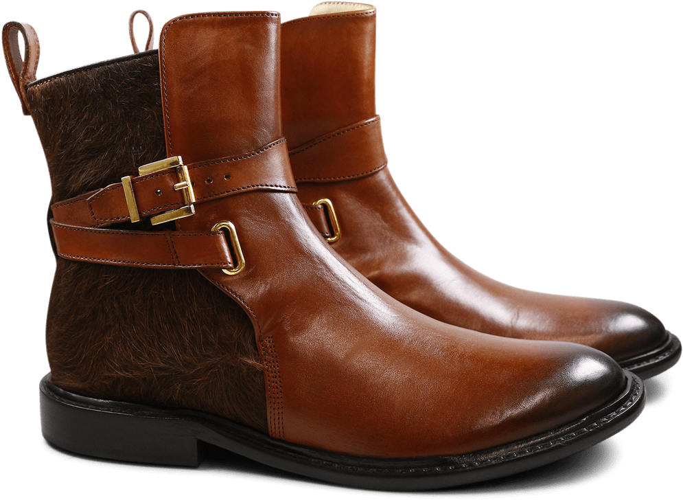 Ankle Boots Sally 64 Hair On Wood Tan Strap Wood Hrs - Motorcycle Boot (1024x1024), Png Download