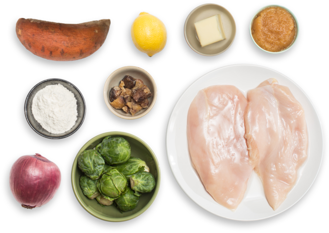 Seared Chicken & Roasted Sweet Potato Rounds With Chestnut - Potato Top View Png (700x477), Png Download