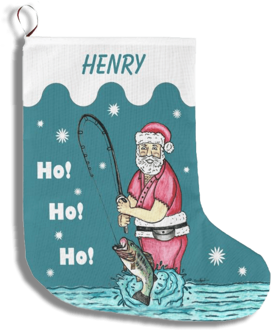 Bass Fishing Santa Claus Large Christmas Stocking - Fisherman Santa Claus (795x765), Png Download