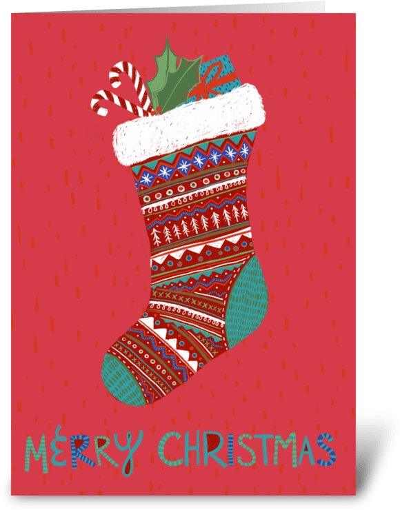 Merry Christmas Stocking Greeting Card - Christmas Stocking (700x792), Png Download