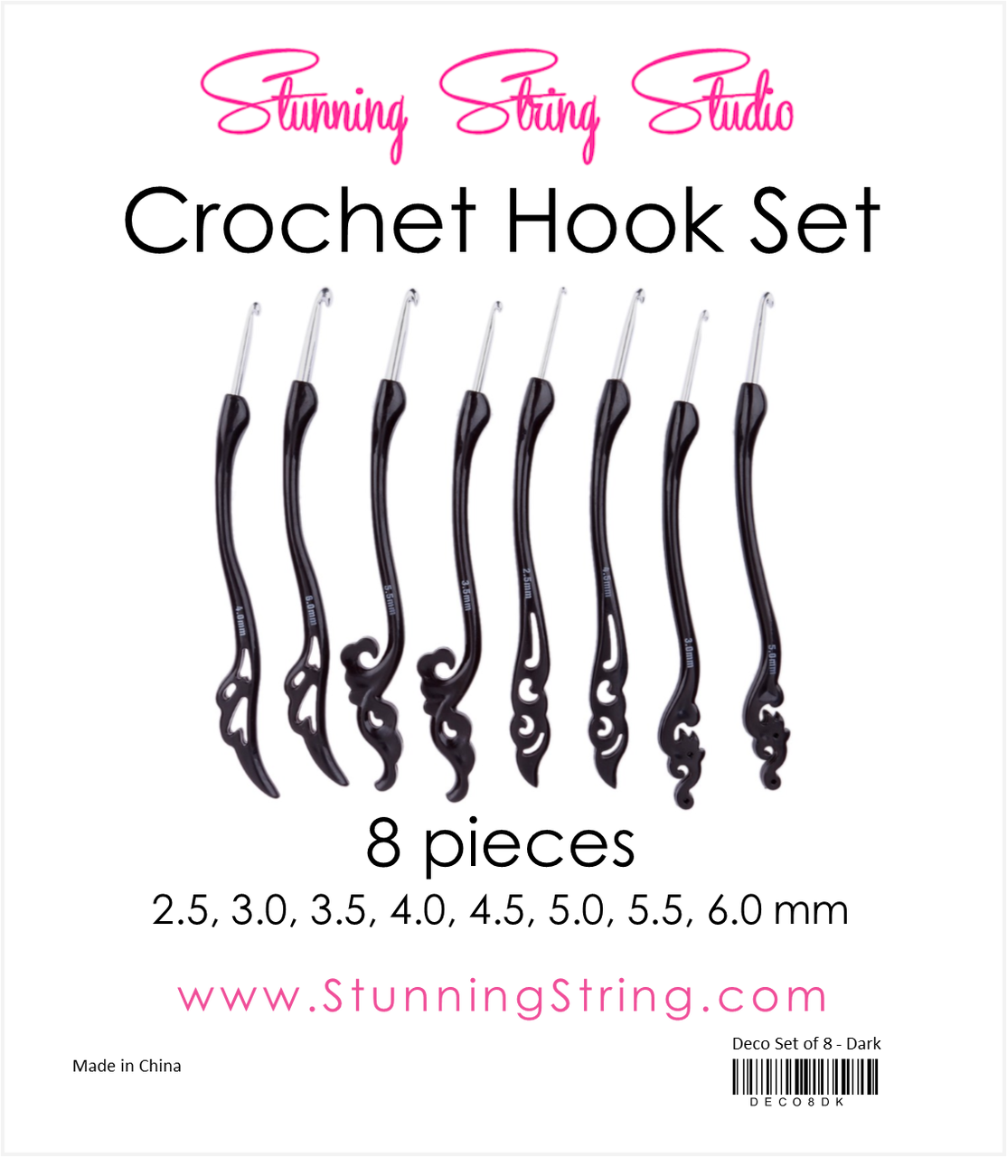 Deco Black Crochet Hook Set - Knitting (1114x1280), Png Download