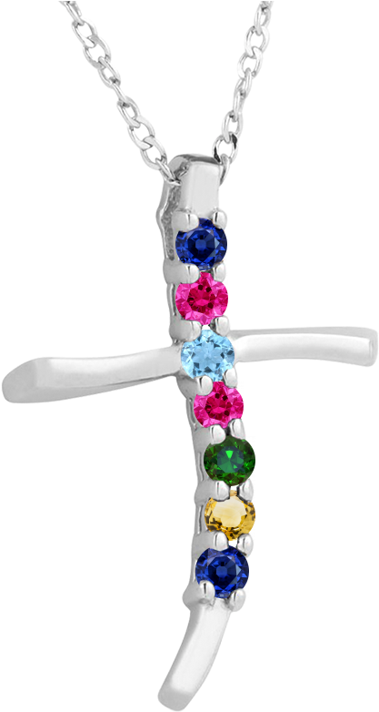 1-7 Stone Family Cross Pendant In Sterling Silver Synthetic - Pendant (768x785), Png Download