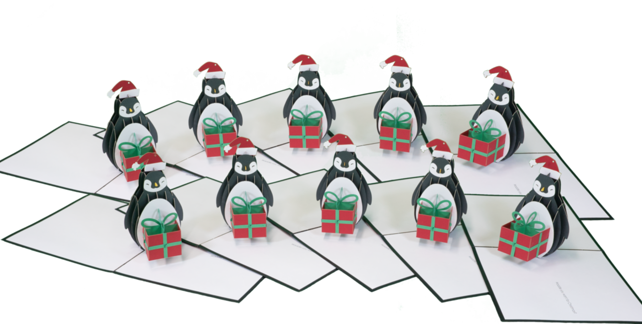 Ten Pack Holiday Penguin Pop Up Card - Penguin (1280x646), Png Download