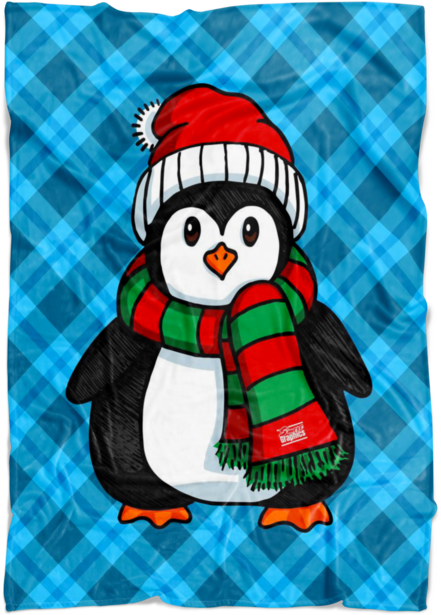 Christmas Penguin - Fleece Blanket - Cartoon (620x620), Png Download