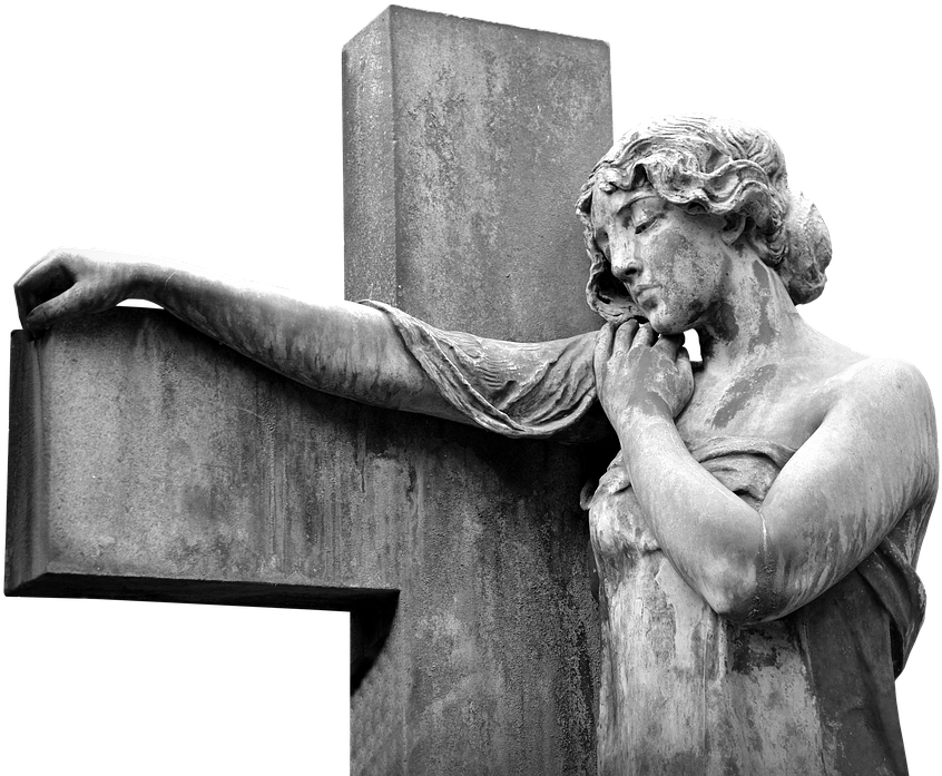 Cross, Angel, Sculpture, Statue, Faith, Religion, Holy - Sculpture (877x720), Png Download