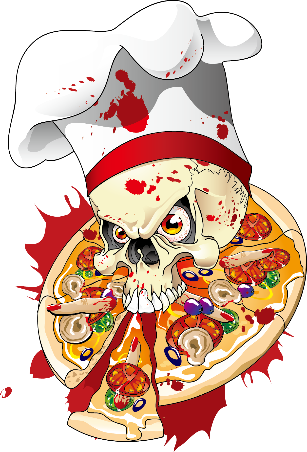 On Skull Illustration Delivery The Pizza Clipart - Skull Food Png (1244x1828), Png Download