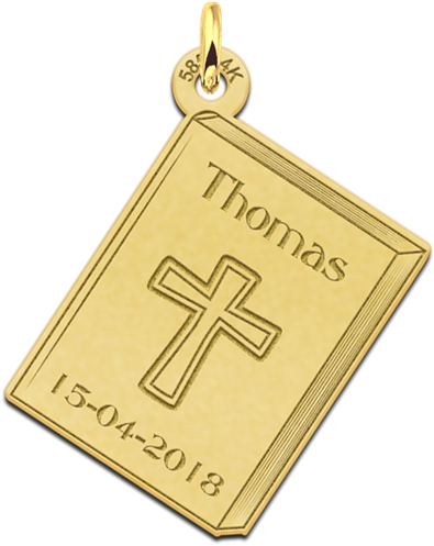 Golden Communion Pendant With Cross And Engraving - Locket (800x560), Png Download