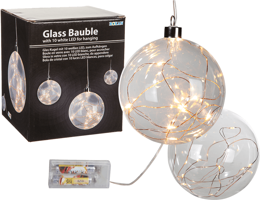 Glass Baubles With Led Lights (945x709), Png Download