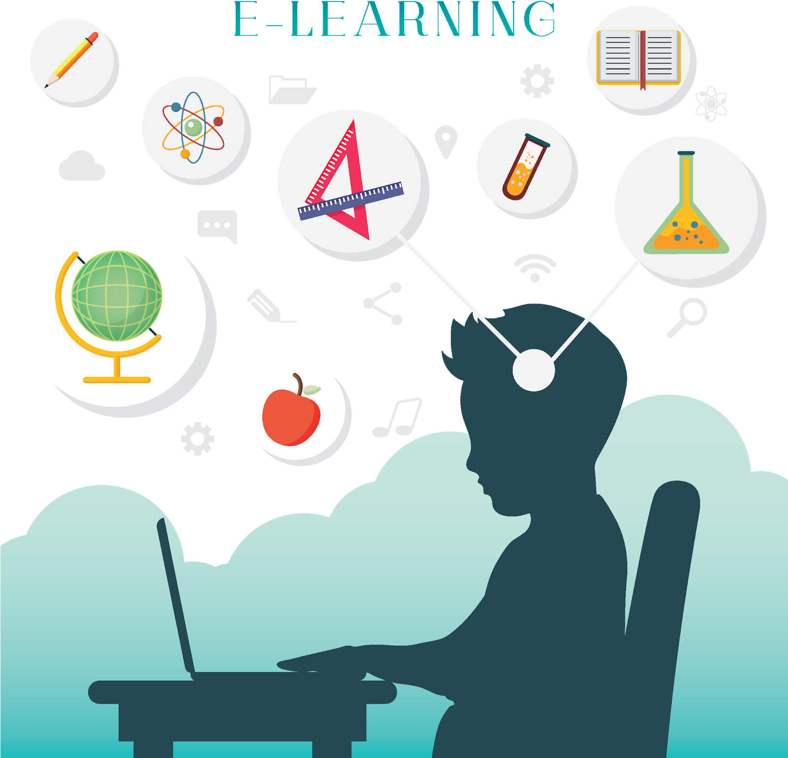Silhouette Of A Boy With E Learning Concept - Clip Art (1600x1600), Png Download