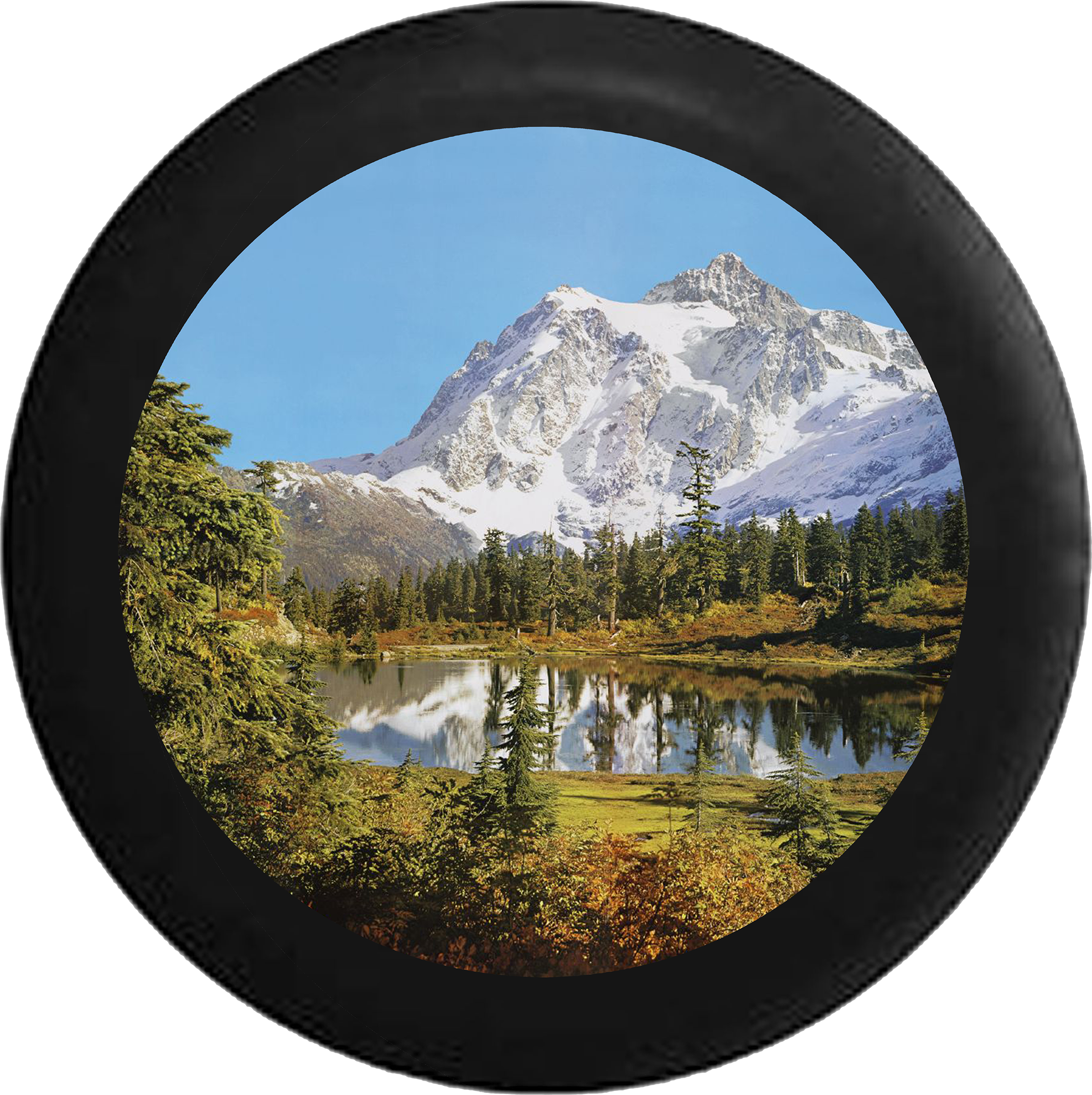 Snowy Mountain Overlooking Pine Forest And Calm Lake - North Cascades National Park, Mount Shuksan (2200x2206), Png Download