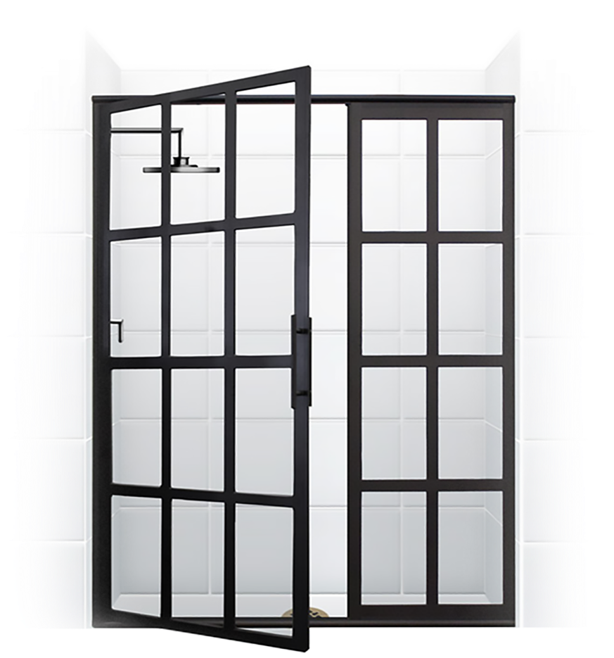 Gridscape Series Coastal Shower Doors Black Grid Shower - Industrial Shower Door (900x1031), Png Download